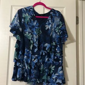 Blue floral ruffle top